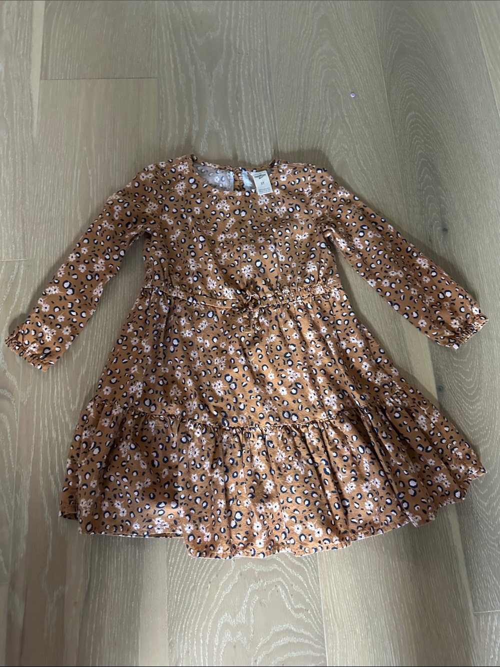 OshKosh B'gosh Brown Leopard Print Long-Sleeve Tiered Dress